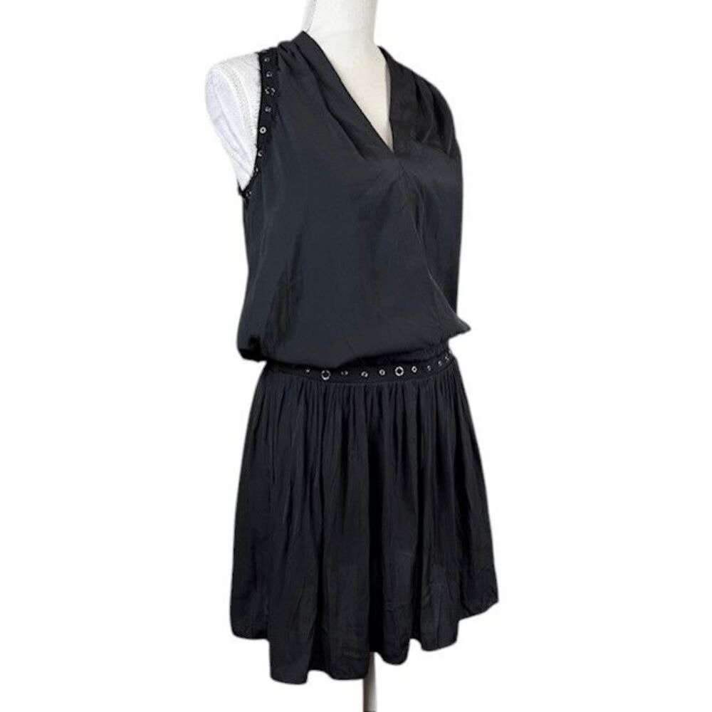 Ramy Brook Mannie Drop Waist Mini Dress Grommet Details Black XS Sleeveless